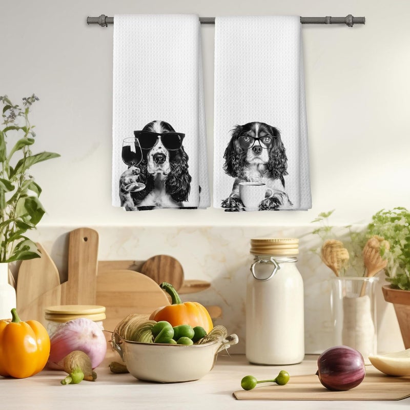 Mcehtle Funny Springer Spaniel Kitchen Towels Set of 2, Funny Dog Kitchen Accessories, Coffee Station Wine Bar Decor, Dog Chef Gift Hand Towel, Dining Room Decorative Tea Towel Dish Towels 16x24 Inch - Image 4